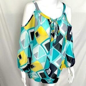 Ashley Stewart Vintage Women's Cold Shoulder Top Teal SZ 1X